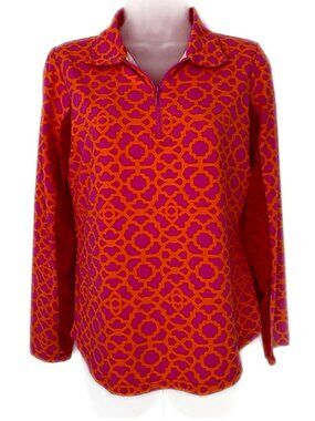 Icikuls UPF 50+ mock neck 1/4 zip top pink orange mosaic long sleeve Size Small